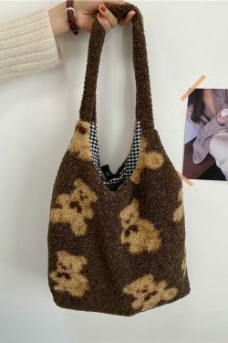Fuzzy Teddy Bear Reversible Shoulder Bag - Y2K Fashion Statement for Coquette Aesthetic Lovers