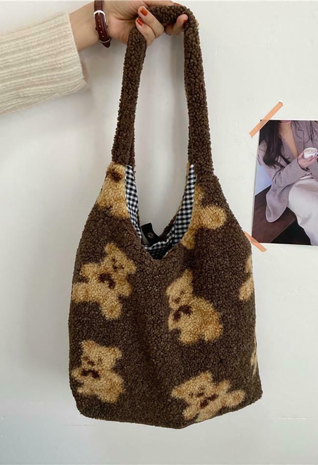 Fuzzy Teddy Bear Reversible Shoulder Bag - Y2K Fashion Statement for Coquette Aesthetic Lovers