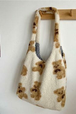 Fuzzy Teddy Bear Reversible Shoulder Bag - Y2K Fashion Statement for Coquette Aesthetic Lovers