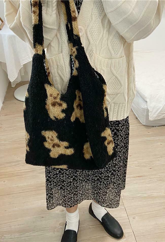 Fuzzy Teddy Bear Reversible Shoulder Bag - Y2K Fashion Statement for Coquette Aesthetic Lovers