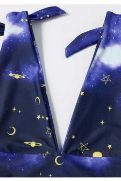 Galaxy Print Tie Shoulder Swimsuit - Y2K Fashion - Coquette Aesthetic - Gr