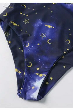 Galaxy Print Tie Shoulder Swimsuit - Y2K Fashion - Coquette Aesthetic - Gr