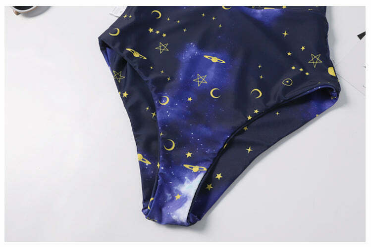 Galaxy Print Tie Shoulder Swimsuit - Y2K Fashion - Coquette Aesthetic - Gr