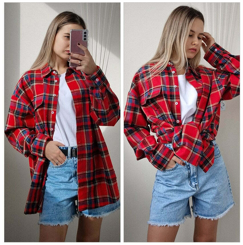 Gingham Gala Checks Shirt - Vintage Y2K Coquette Grunge Aesthetic