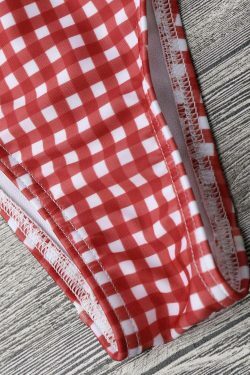 Gingham Open Back One Piece Swimsuit - Y2K Fashion Swimwear for Women