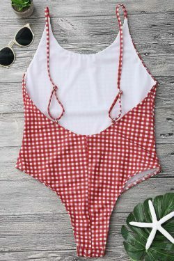 Gingham Open Back One Piece Swimsuit - Y2K Fashion Swimwear for Women