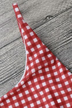 Gingham Open Back One Piece Swimsuit - Y2K Fashion Swimwear for Women