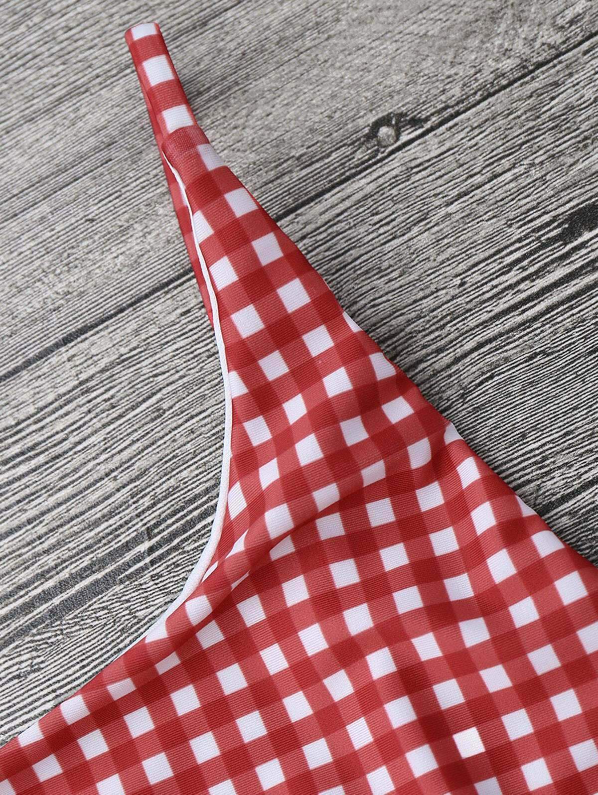 Gingham Open Back One Piece Swimsuit - Y2K Fashion Swimwear for Women