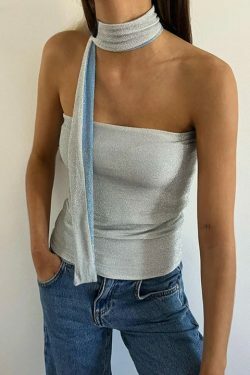 Glimmer Skinny Sleeveless Crop Top in Y2K Fashion Aesthetic for Women