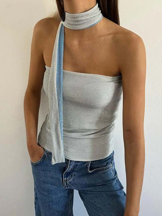 Glimmer Skinny Sleeveless Crop Top in Y2K Fashion Aesthetic for Women