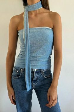 Glimmer Skinny Sleeveless Crop Top in Y2K Fashion Aesthetic for Women