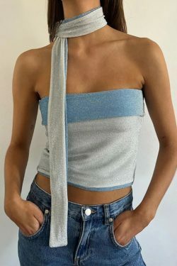 Glimmer Skinny Sleeveless Crop Top in Y2K Fashion Aesthetic for Women