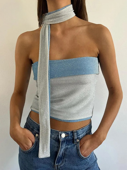 Glimmer Skinny Sleeveless Crop Top in Y2K Fashion Aesthetic for Women