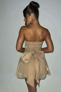 Glitter Glam Mesh Mini Bow Dress - Y2K Fashion Coquette Aesthetic with a Touch of Grunge Style