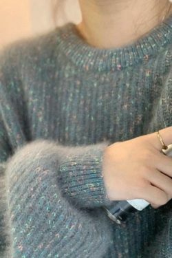 Glittering Lantern Sleeve Crew Neck Sweater - Y2K Fashion Coquette Aesthetic Grunge Style