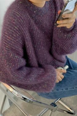 Glittering Lantern Sleeve Crew Neck Sweater - Y2K Fashion Coquette Aesthetic Grunge Style