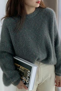 Glittering Lantern Sleeve Crew Neck Sweater - Y2K Fashion Coquette Aesthetic Grunge Style