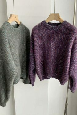 Glittering Lantern Sleeve Crew Neck Sweater - Y2K Fashion Coquette Aesthetic Grunge Style