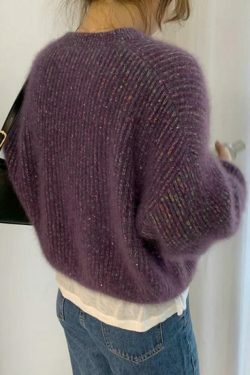 Glittering Lantern Sleeve Crew Neck Sweater - Y2K Fashion Coquette Aesthetic Grunge Style