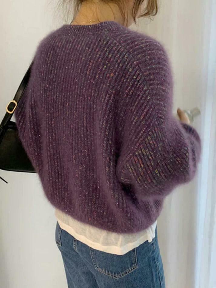 Glittering Lantern Sleeve Crew Neck Sweater - Y2K Fashion Coquette Aesthetic Grunge Style Glittering Lantern Sleeve Crew Neck Sweater - Y2K Fashion Coquette Aesthetic Grunge Style