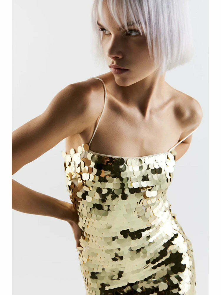 Glittering Tube Top Gold Backless Maxi Dress - Y2K Fashion Statement for Women