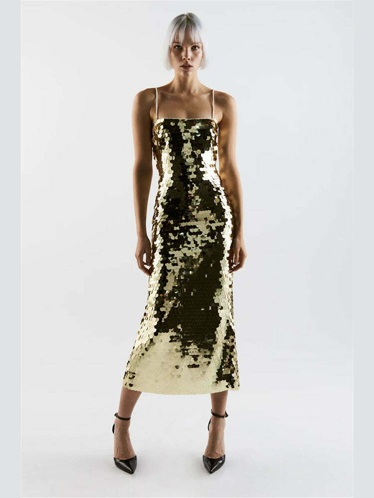 Glittering Tube Top Gold Backless Maxi Dress - Y2K Fashion Statement for Women