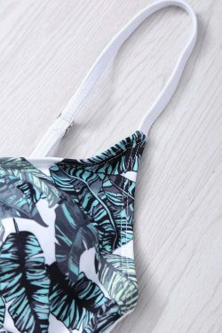 Gothic Aesthetic Hollow Out Leaves Print Bikini Set