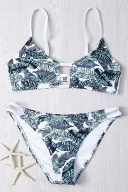 Gothic Aesthetic Hollow Out Leaves Print Bikini Set