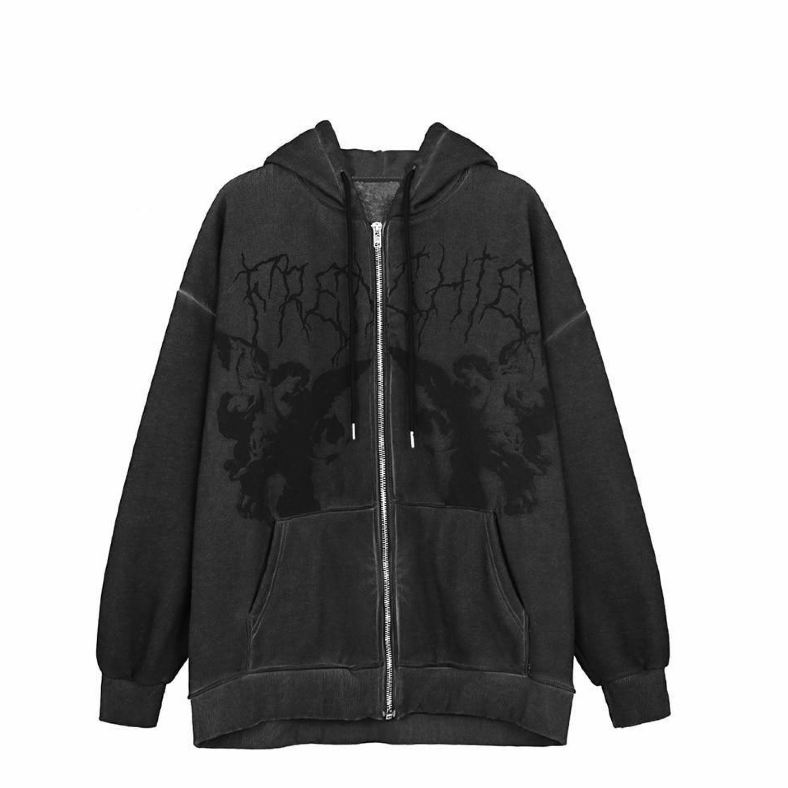 Gothic Angel Zip Up Hoodie in Garment-Dyed Y2K Aesthetic - Coquette Style with Grunge Vibes Gothic Angel Zip Up Hoodie in Garment-Dyed Y2K Aesthetic - Coquette Style with Grunge Vibes