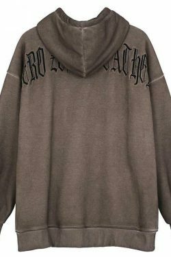 Gothic Angel Zip Up Hoodie in Garment-Dyed Y2K Aesthetic - Coquette Style with Grunge Vibes