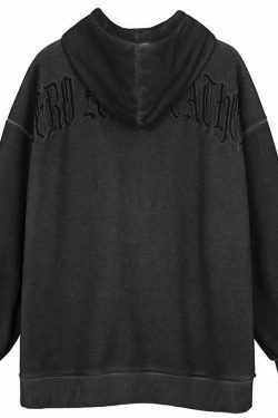Gothic Angel Zip Up Hoodie in Garment-Dyed Y2K Aesthetic - Coquette Style with Grunge Vibes