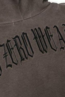 Gothic Angel Zip Up Hoodie in Garment-Dyed Y2K Aesthetic - Coquette Style with Grunge Vibes