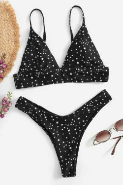 Gothic Black Star Cami Bikini Set for Women - Y2K Fashion Swimwear with Coquette Aesthetic