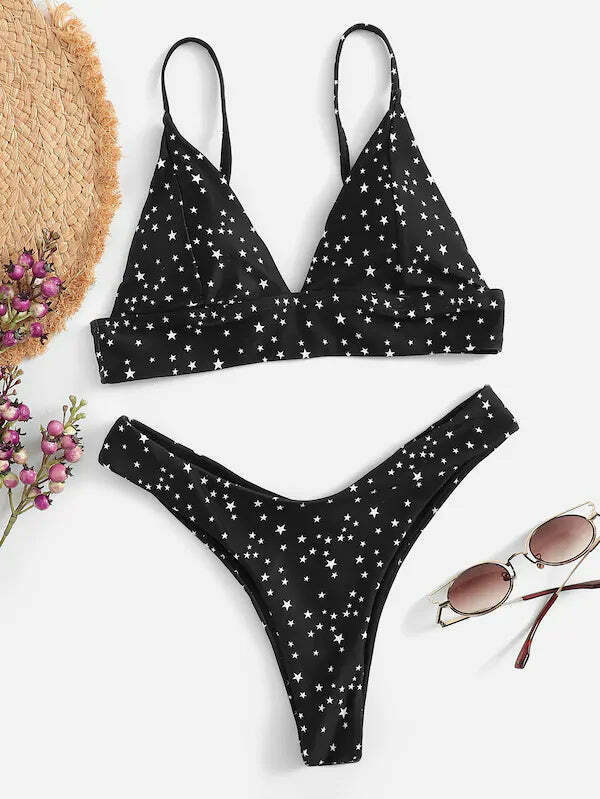 Gothic Black Star Cami Bikini Set for Women - Y2K Fashion Swimwear with Coquette Aesthetic