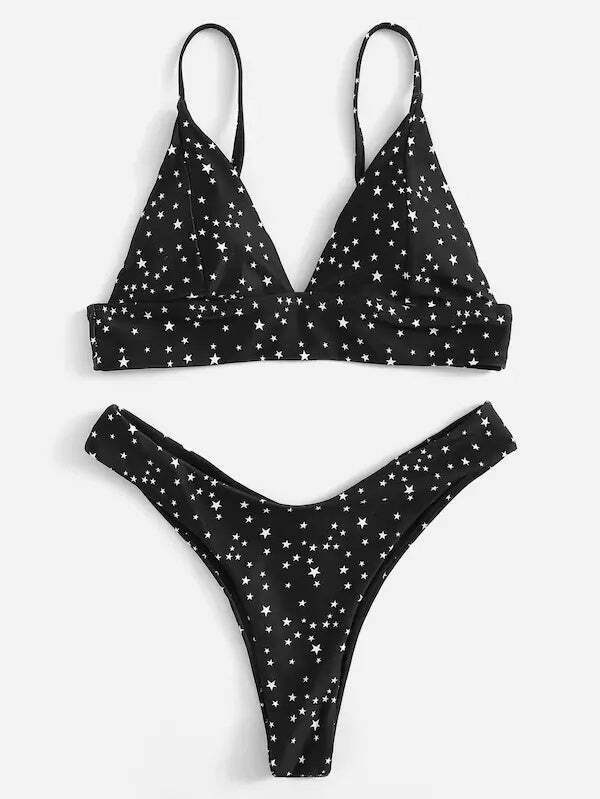 Gothic Black Star Cami Bikini Set for Women - Y2K Fashion Swimwear with Coquette Aesthetic