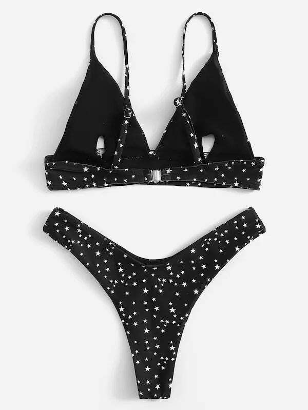 Gothic Black Star Cami Bikini Set for Women - Y2K Fashion Swimwear with Coquette Aesthetic