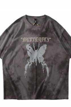 Gothic Butterfly Tie-Dye Tee: Y2K Fashion with Coquette Aesthetic