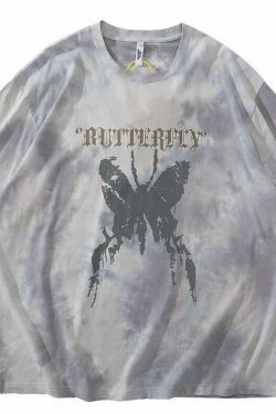 Gothic Butterfly Tie-Dye Tee: Y2K Fashion with Coquette Aesthetic