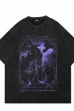 Gothic Castle' Graphic Print T-Shirt - Vintage Y2K Aesthetic Tee - Coquette Style Fashion