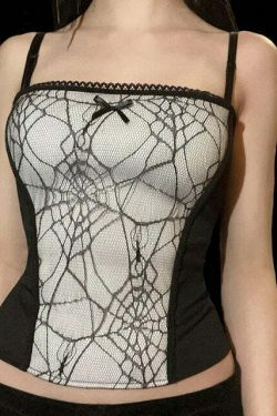 Gothic Cobweb Lace Top for Women - Y2K Fashion Aesthetic with Grunge Style and Coquette Vibes