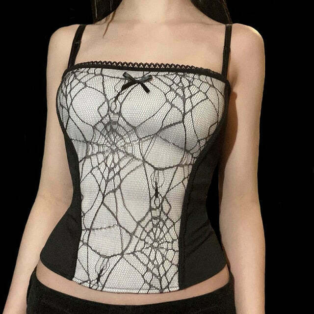 Gothic Cobweb Lace Top for Women - Y2K Fashion Aesthetic with Grunge Style and Coquette Vibes Gothic Cobweb Lace Top for Women - Y2K Fashion Aesthetic with Grunge Style and Coquette Vibes