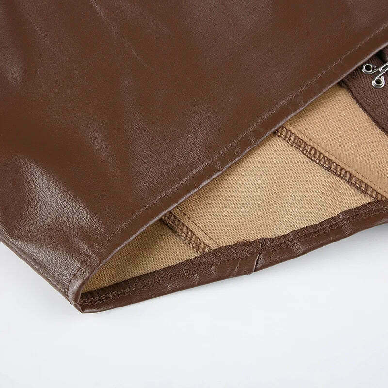 Gothic Coquette Aesthetic Leather Cami Top with Corset Detail