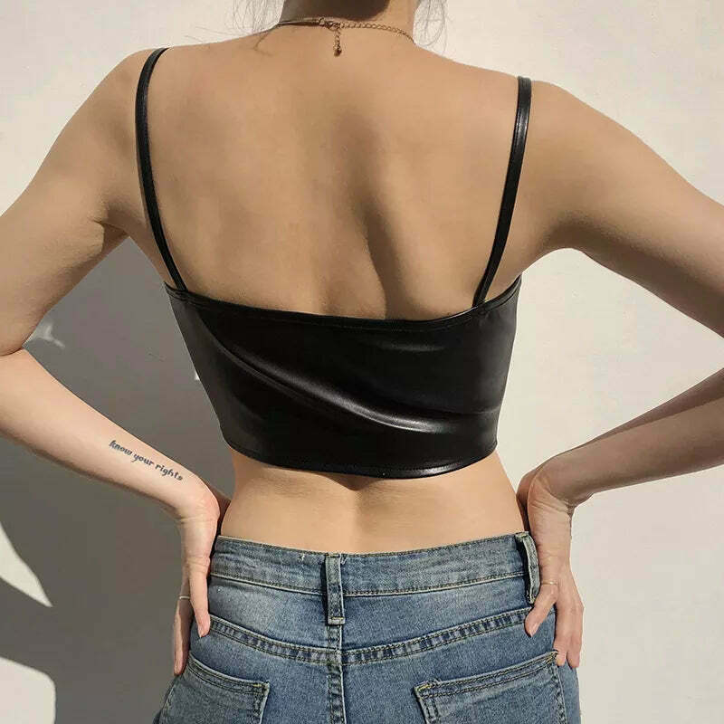 Gothic Coquette Aesthetic Leather Cami Top with Corset Detail