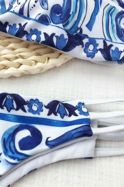 Gothic Porcelain Print Cutout Bandeau Bikini Set - Vintage-inspired Y2K Fashion Swimwear