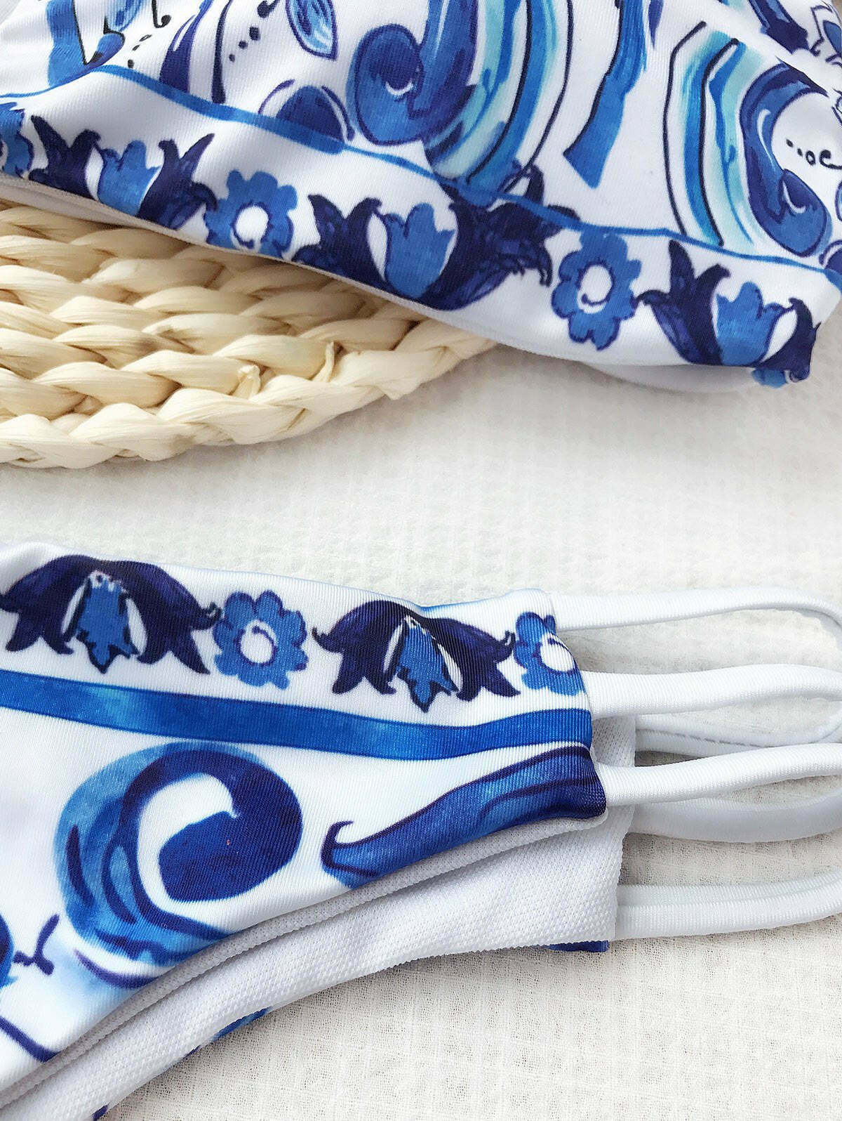 Gothic Porcelain Print Cutout Bandeau Bikini Set - Vintage-inspired Y2K Fashion Swimwear