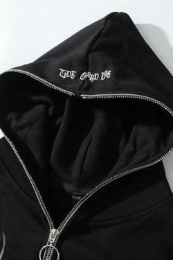 Gothic Print Full Zip Hoodie - Y2K Aesthetic Coquette Style - Grunge Fashion Statement