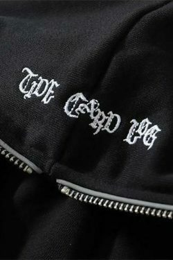 Gothic Print Full Zip Hoodie - Y2K Aesthetic Coquette Style - Grunge Fashion Statement