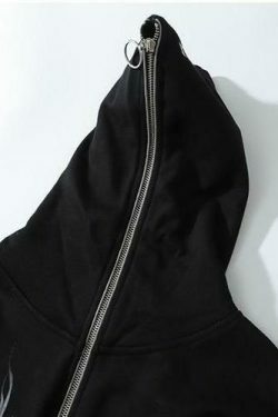 Gothic Print Full Zip Hoodie - Y2K Aesthetic Coquette Style - Grunge Fashion Statement