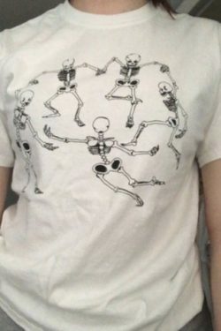 Gothic Skeleton Dance Tee: Y2K Aesthetic Grunge Style Shirt for Women - Coquette Fashion Statement