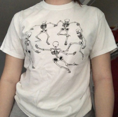 Gothic Skeleton Dance Tee: Y2K Aesthetic Grunge Style Shirt for Women - Coquette Fashion Statement